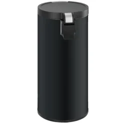 PROREGAL Runder Treteimer Mit Kunststoffdeckel Mit Edelstahlakzenten 30 Liter HxØ 65 x 29,2 cm Schwarz
