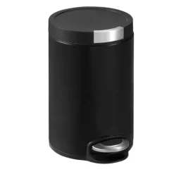 PROREGAL Runder Treteimer Mit Kunststoffdeckel Mit Edelstahlakzenten 12 Liter HxØ 40 x 25 cm Schwarz
