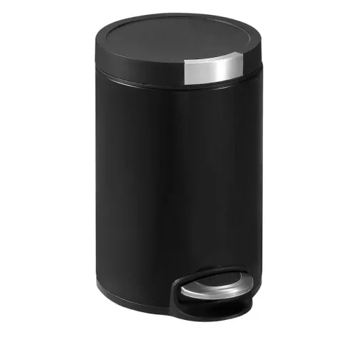 PROREGAL Runder Treteimer Mit Kunststoffdeckel Mit Edelstahlakzenten 12 Liter HxØ 40 x 25 cm Schwarz