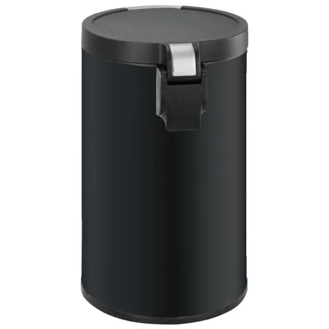 PROREGAL Runder Treteimer Mit Kunststoffdeckel Mit Edelstahlakzenten 12 Liter HxØ 40 x 25 cm Schwarz