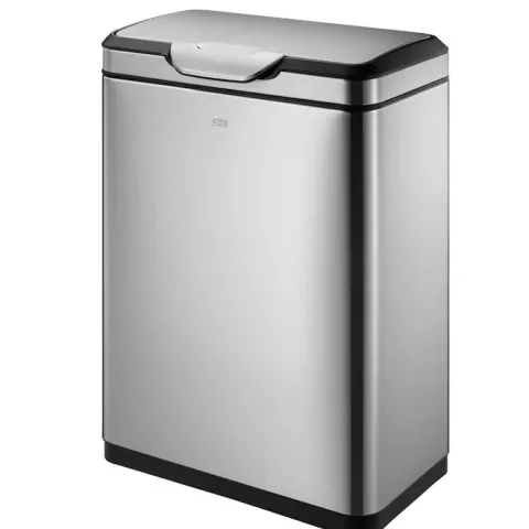 PROREGAL Schöner Abfalleimer Aus Gebürstetem Edelstahl Mit Breiter Touch Öffnung 40 Liter HxBxT 67,4 x 28 x 46 cm Silber
