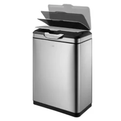 PROREGAL Schöner Abfalleimer Aus Gebürstetem Edelstahl Mit Breiter Touch Öffnung 40 Liter HxBxT 67,4 x 28 x 46 cm Silber