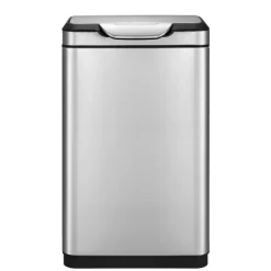 PROREGAL Schöner Abfalleimer Aus Gebürstetem Edelstahl Mit Breiter Touch Öffnung 40 Liter HxBxT 67,4 x 28 x 46 cm Silber