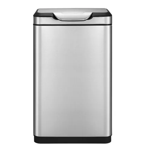 PROREGAL Schöner Abfalleimer Aus Gebürstetem Edelstahl Mit Breiter Touch Öffnung 40 Liter HxBxT 67,4 x 28 x 46 cm Silber