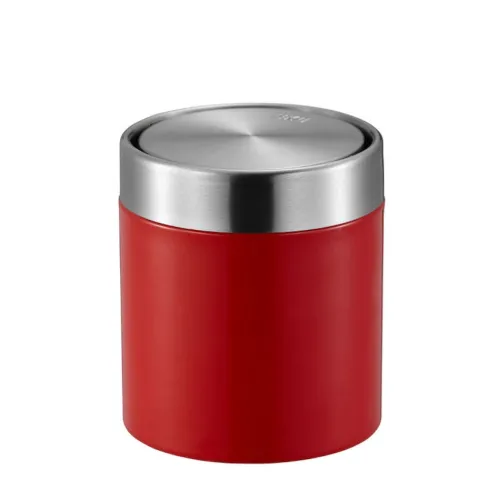 PROREGAL Schön Geformter Tischabfallbehälter Mit FlachschwIngdeckel 1,5 Liter HxØ 13,8 x 12 cm Edelstahl & Rot