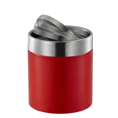 PROREGAL Schön Geformter Tischabfallbehälter Mit FlachschwIngdeckel 1,5 Liter HxØ 13,8 x 12 cm Edelstahl & Rot