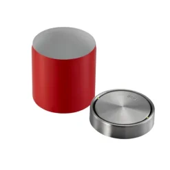 PROREGAL Schön Geformter Tischabfallbehälter Mit FlachschwIngdeckel 1,5 Liter HxØ 13,8 x 12 cm Edelstahl & Rot