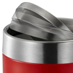 PROREGAL Schön Geformter Tischabfallbehälter Mit FlachschwIngdeckel 1,5 Liter HxØ 13,8 x 12 cm Edelstahl & Rot