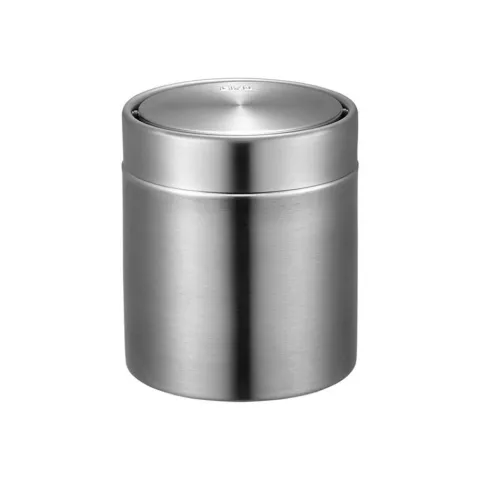 PROREGAL Schön Geformter Tischabfallbehälter Mit FlachschwIngdeckel 1,5 Liter HxØ 13,8 x 12 cm Edelstahl & Silber