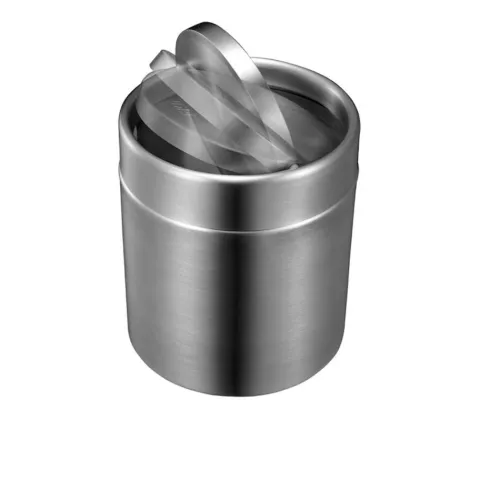 PROREGAL Schön Geformter Tischabfallbehälter Mit FlachschwIngdeckel 1,5 Liter HxØ 13,8 x 12 cm Edelstahl & Silber