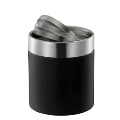 PROREGAL Schön Geformter Tischabfallbehälter Mit FlachschwIngdeckel 1,5 Liter HxØ 13,8 x 12 cm Edelstahl & Schwaru
