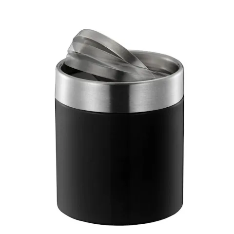 PROREGAL Schön Geformter Tischabfallbehälter Mit FlachschwIngdeckel 1,5 Liter HxØ 13,8 x 12 cm Edelstahl & Schwaru