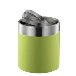 PROREGAL Schön Geformter Tischabfallbehälter Mit FlachschwIngdeckel 1,5 Liter HxØ 13,8 x 12 cm Edelstahl & Grün