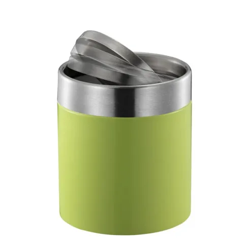 PROREGAL Schön Geformter Tischabfallbehälter Mit FlachschwIngdeckel 1,5 Liter HxØ 13,8 x 12 cm Edelstahl & Grün