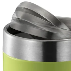 PROREGAL Schön Geformter Tischabfallbehälter Mit FlachschwIngdeckel 1,5 Liter HxØ 13,8 x 12 cm Edelstahl & Grün