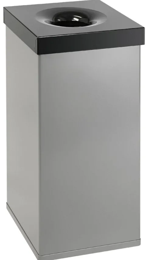 PROREGAL Selbstlöschender Eckiger Abfallsammler Aus AlumInium 110 Liter HxBxT 76,5 x 37 x 37 cm Alu Grau& Kopfteil Schwarz