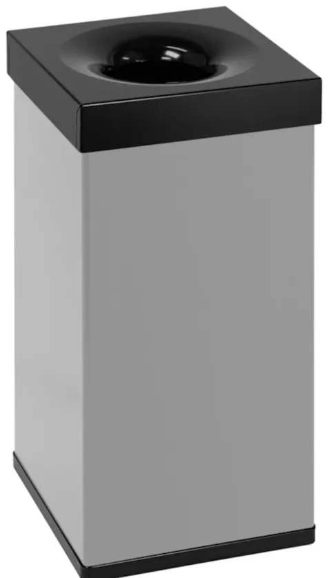 PROREGAL Selbstlöschender Eckiger Abfallsammler Aus AlumInium 55 Liter HxBxT 60 x 30 x 30 cm Alu Grau& Kopfteil Schwarz