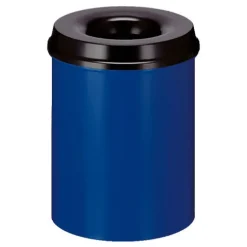 PROREGAL Selbstlöschender Papierkorb & Abfallsammler Aus Metall 15 Liter HxØ 36 x 26 cm Blau & Kopfteil Schwarz