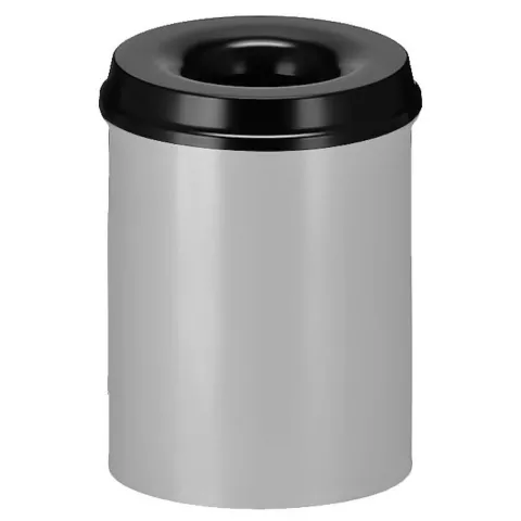 PROREGAL Selbstlöschender Papierkorb & Abfallsammler Aus Metall 15 Liter HxØ 36 x 26 cm Alu Grau & Kopfteil Schwarz