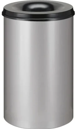 PROREGAL Selbstlöschender Papierkorb & Abfallsammler Aus Metall 15 Liter HxØ 36 x 26 cm Matt Edelstahl& Kopfteil Schwarz