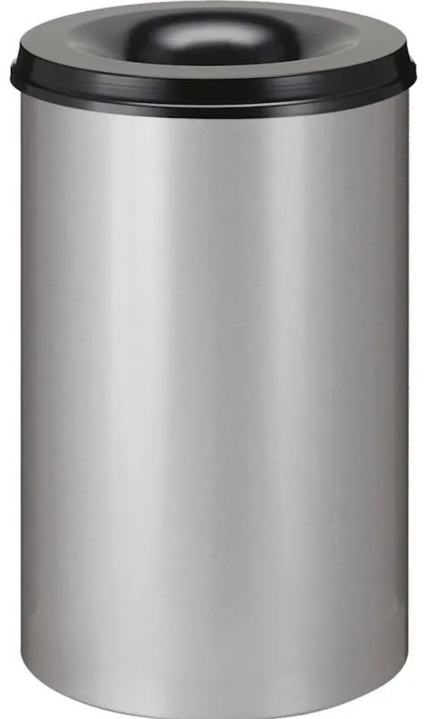 PROREGAL Selbstlöschender Papierkorb & Abfallsammler Aus Metall 15 Liter HxØ 36 x 26 cm Matt Edelstahl& Kopfteil Schwarz