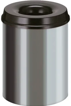 PROREGAL Selbstlöschender Papierkorb & Abfallsammler Aus Edelstahl 15 Liter HxØ 36 x 25,5 cm Silber& Kopfteil Schwarz