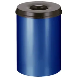 PROREGAL Selbstlöschender Papierkorb & Abfallsammler Aus Metall 30 Liter HxØ 47 x 33,5 cm Blau & Kopfteil Schwarz