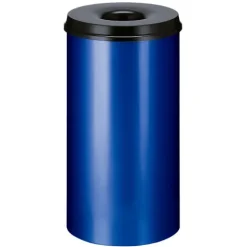 PROREGAL Selbstlöschender Papierkorb & Abfallsammler Aus Metall 50 Liter HxØ 63 x 33,5 cm Blau & Kopfteil Schwarz