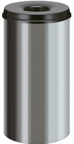 PROREGAL Selbstlöschender Papierkorb & Abfallsammler Aus Edelstahl 50 Liter HxØ 62,5 x 33,5 cm Silber& Kopfteil Schwarz