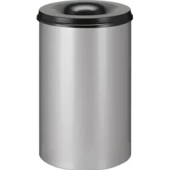 PROREGAL Selbstlöschender Papierkorb & Abfallsammler Aus Metall 110 Liter HxØ 72 x 47 cm Alu Grau & Kopfteil Schwarz