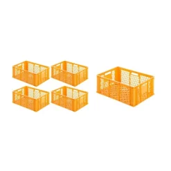 PROREGAL SparSet 5x Eurobehälter Bäcker- und Konditorenkasten HxBxT 25 x 40 x 60 49 Liter Gelb-Orange Brötchenkiste stapelbare Bäckerkiste