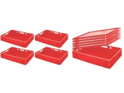 PROREGAL SparSet 5 x Eurobehälter Fleischerkasten E1 Mit Auflagedeckel HxBxT 12,5 x 40 x 60 cm 25 Liter Rot Fleischerkiste Fleischkiste
