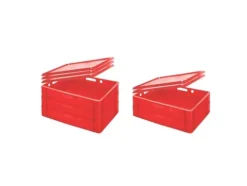 PROREGAL SparSet 5 x Eurobehälter Fleischerkasten E1 Mit Auflagedeckel HxBxT 12,5 x 40 x 60 cm 25 Liter Rot Fleischerkiste Fleischkiste