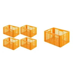 PROREGAL SparSet 5 x Eurobehälter Bäcker- und Konditorenkasten HxBxT 34,9 x 40 x 60 70 Liter Gelb-Orange Brötchenkiste Sstapelbare Bäckerkiste