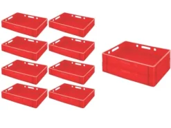 PROREGAL SparSet 10 x Eurobehälter Fleischerkasten E1 HxBxT 12,5 x 40 x 60 cm 25 Liter Rot Fleischerkiste Fleischkiste Metzgerkiste Fleischbehälter