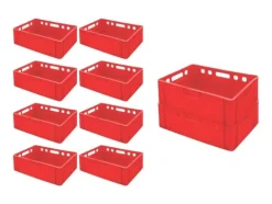 PROREGAL SparSet 10x Eurobehälter Fleischerkasten E2 HxBxT 20 x 40 x 60 cm 41 Liter Rot Fleischerkiste Fleischkiste Metzgerkiste Fleischbehälter