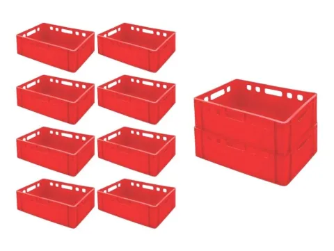 PROREGAL SparSet 10x Eurobehälter Fleischerkasten E2 HxBxT 20 x 40 x 60 cm 41 Liter Rot Fleischerkiste Fleischkiste Metzgerkiste Fleischbehälter