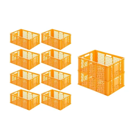 PROREGAL SparSet 10x Eurobehälter Bäcker- und Konditorenkasten HxBxT 25 x 40 x 60 49 Liter Gelb-Orange Brötchenkiste stapelbare Bäckerkiste
