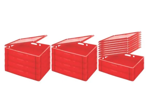 PROREGAL SparSet 10 x Eurobehälter Fleischerkasten E1 Mit Auflagedeckel HxBxT 12,5 x 40 x 60 cm 25 Liter Rot Fleischerkiste Fleischkiste