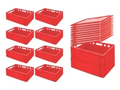 PROREGAL SparSet 10x Eurobehälter Fleischerkasten E2 mit Auflagedeckel HxBxT 20 x 40 x 60 cm 41 Liter Rot Fleischerkiste Fleischkiste Metzgerkiste