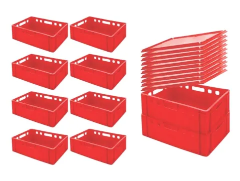 PROREGAL SparSet 10x Eurobehälter Fleischerkasten E2 mit Auflagedeckel HxBxT 20 x 40 x 60 cm 41 Liter Rot Fleischerkiste Fleischkiste Metzgerkiste