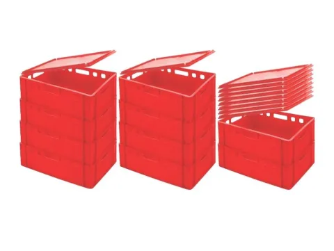 PROREGAL SparSet 10x Eurobehälter Fleischerkasten E2 mit Auflagedeckel HxBxT 20 x 40 x 60 cm 41 Liter Rot Fleischerkiste Fleischkiste Metzgerkiste