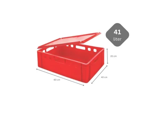 PROREGAL SparSet 10x Eurobehälter Fleischerkasten E2 mit Auflagedeckel HxBxT 20 x 40 x 60 cm 41 Liter Rot Fleischerkiste Fleischkiste Metzgerkiste