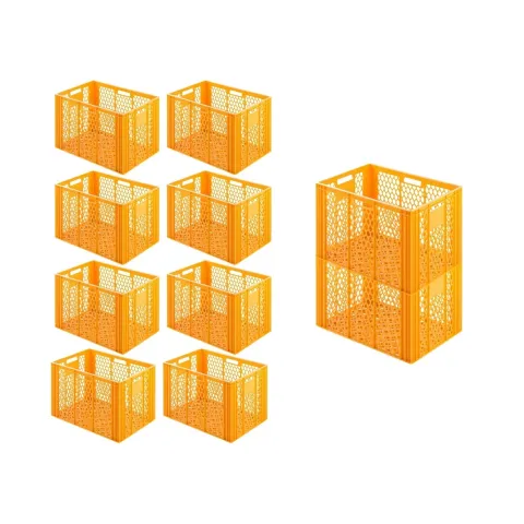PROREGAL SparSet 10 x Eurobehälter Bäcker- und Konditorenkasten HxBxT 42,1 x 40 x 60 85 Liter Gelb-Orange Brötchenkiste Sstapelbare Bäckerkiste