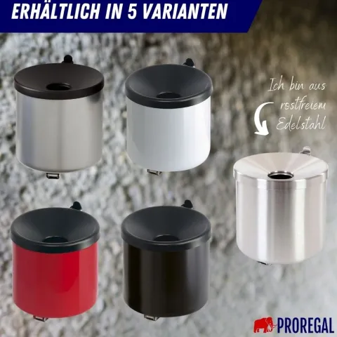 PROREGAL SparSet 4x Runder Feuerlöschender Wandaschenbecher 2 Liter HxØ 16 x 16 cm Metal Rot Mit Schwarzem Decker