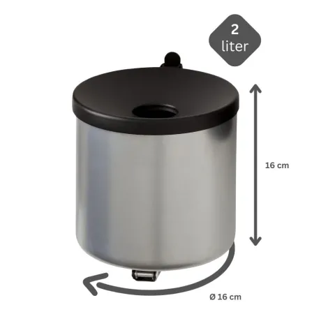 PROREGAL SparSet 4x Runder Feuerlöschender Wandaschenbecher 2 Liter HxØ 16 x 16 cm Metal Silber Mit Schwarzem Deckel