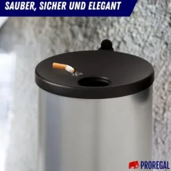 PROREGAL SparSet 4x Runder Feuerlöschender Wandaschenbecher 2 Liter HxØ 16 x 16 cm Metal Silber Mit Schwarzem Deckel