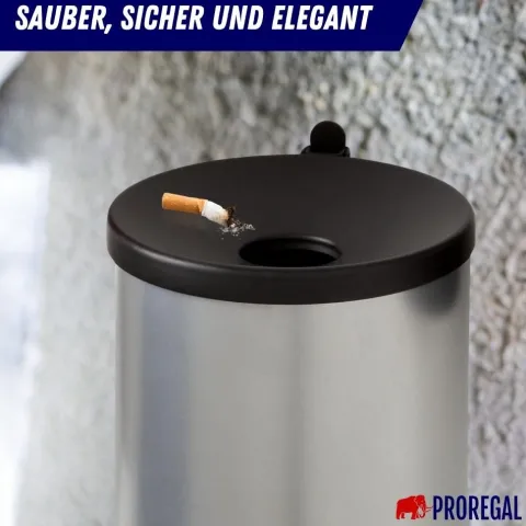 PROREGAL SparSet 4x Runder Feuerlöschender Wandaschenbecher 2 Liter HxØ 16 x 16 cm Metal Silber Mit Schwarzem Deckel
