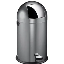 PROREGAL Stilvoller Eleganter Abfalleimer Mit Starkem Fußpedal und Verzinktem Inneneimer 33 Liter HxØ 70 x 35 cm Grau