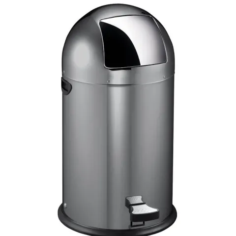 PROREGAL Stilvoller Eleganter Abfalleimer Mit Starkem Fußpedal und Verzinktem Inneneimer 33 Liter HxØ 70 x 35 cm Grau